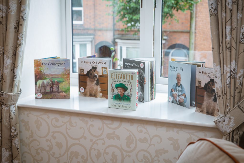 A range of books for dementia care residents. 